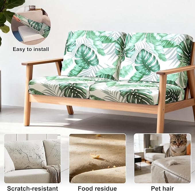 4Pcs Patio Stretch Cushion Covers,Outdoor Sofa Replacement Cover Slipcovers for Patio Furniture Cushion Covers, Washable Reusable Furniture Protector