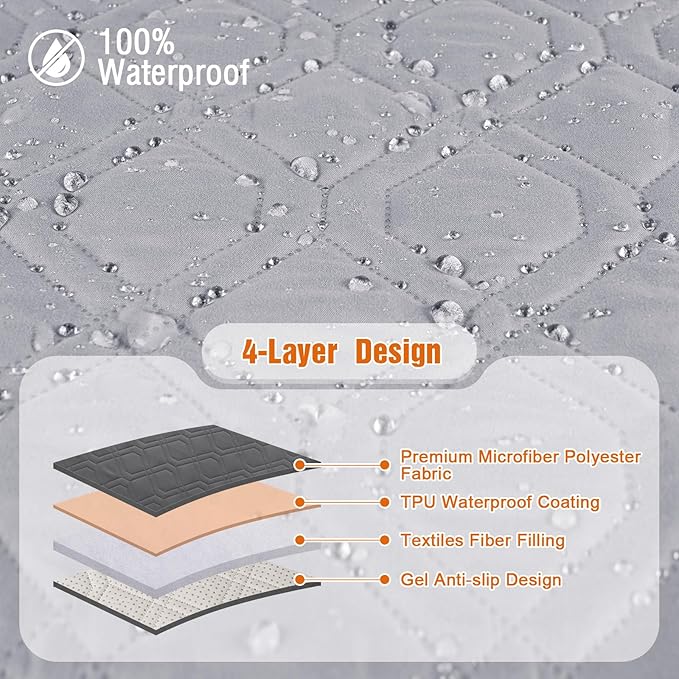 VANSOFY Waterproof Recliner Couch Covers, Sofa Covers 1-Piece Washable Reclining Sofa Cover Non-Slip Furniture Protector with Elastic Straps Pocket for Dogs, Pets(Light Gray,Oversized 2 Seater)