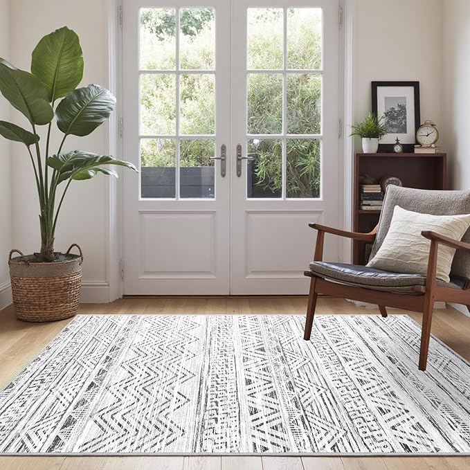 3x5 Washable Entryway Area Rug: Modern Moroccan Small Runner Rug Indoor Soft Non Slip Rug for Living Room Low Pile Thin Floor Carpet for Kitchen Dining Room Bedroom Home Office Decor(3x5,Grey)