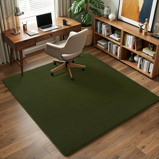 Amearea 5x5 Square Area Rugs for Bedroom Living Room, Olive Green Thickened Memory Foam Rug, Fluffy Indoor Washable Rugs Non Slip Minimalist Carpet for Kids Boys Girls Dorm Nursery Room Decor