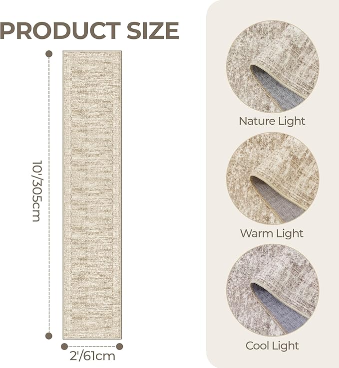 Long Bathroom Rugs Runner - Washable Runner Rugs for Hallway 2x10, Ultra-Thin Soft Kitchen Carpet Runner, Anti Slip Backing Runner Rugs for Entrance, Bedroom, Living Room(2'x10', Brown/Ivory)