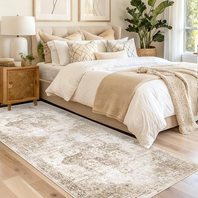 Runner Rug 2x6 Washable Rug, Vintage Boho Medallion Hallway Runner Non-Slip Soft Low Pile Distressed Floor Carpet Retro Doormat for Kitchen Bedroom Laundry Entryway Bathroom (Brown, 2'x6')