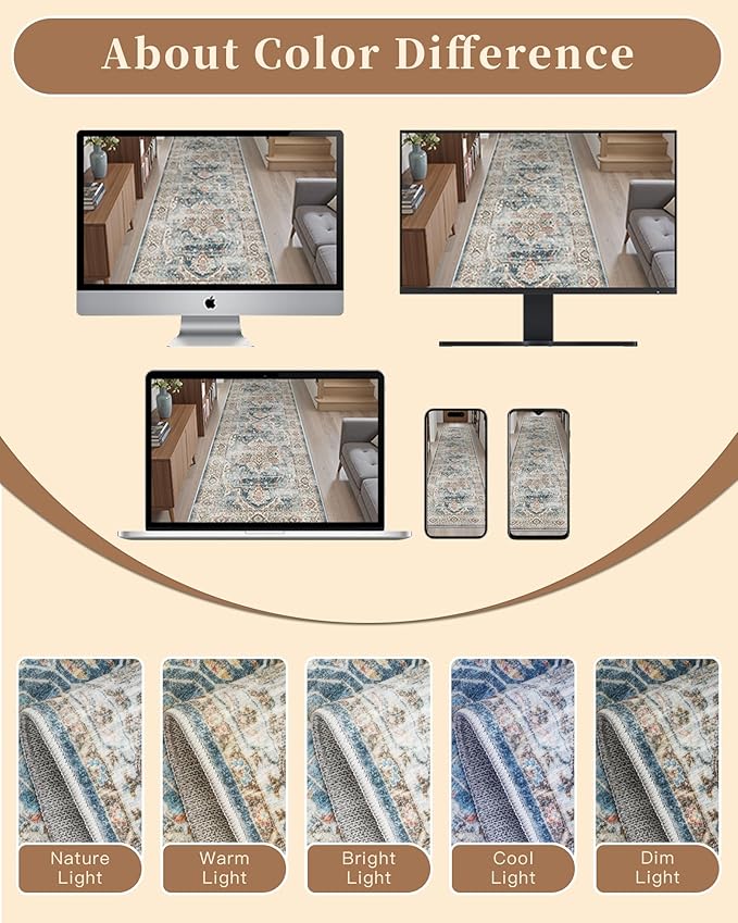 Madane Hallway Runner Rug 2x12, Extra Long Washable Runner Rugs with Rubber Backing, Non Slip Carpet Runner, Vintage Rug Runners for Kitchen Laundry Room Entryway (Navy, 2'x12')