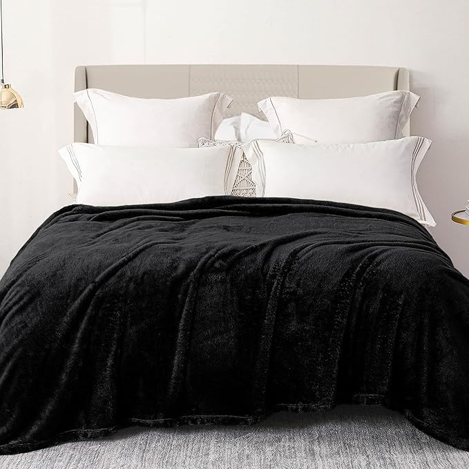 Exclusivo Mezcla Plush Fuzzy Fleece Bed Blanket King Size, Super Soft, Fluffy and Warm Blankets for Couch, Bed, All Season (Black, 90x104 inches)