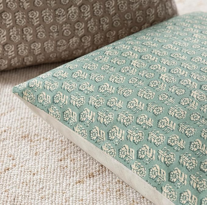 Foindtower Set of 2 Decorative Vintage Floral Print Throw Pillow Covers Neutral Modern Farmhouse Cushion Covers Boho Home Decor for Sofa Couch Chair Bedroom Living Room Outdoor,20×20 Inch,Aqua Blue