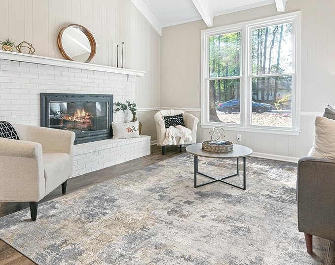 UERMEI 8x10 Area Rug Living Room Rugs - Washable Neutral Modern Abstract Soft Thin Large Rug Indoor Floor No Slip Rug Carpet for Bedroom Under Dining Table Home Office Decor - Blue Grey