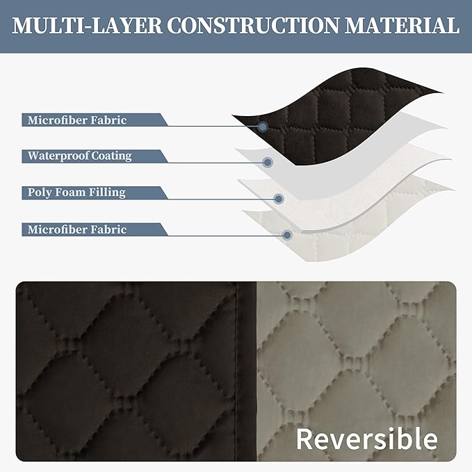 ISSUNTEX Double Protection 100% Waterproof Sofa Covers for Living Room, Couch Covers for 3 Cushion Couch Sofa, Reversible Furniture Protector Sofa Cover for Dogs, Pets, Kids (Sofa, Chocolate/Beige)