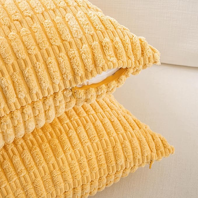Fancy Homi Set of 4 Spring Lumbar Rectangle Decorative Throw Pillow Covers 12x20 Inch for Couch Bed Chair, Sage Green Yellow Room Decor, Soft Fuzzy Thick Corduroy Cute Textured Cushion Case 30x50cm