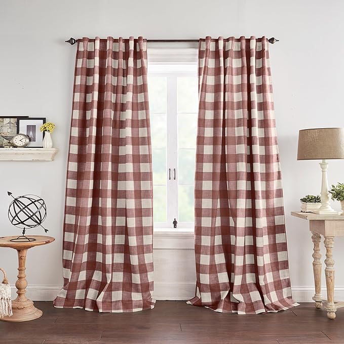 Elrene Home Fashions Farmhouse Living Grainger Buffalo-Check Blackout Window Curtain, Living Room and Bedroom Drape with Rod Pocket Tabs, 52" x 95", Red, 1 Panel