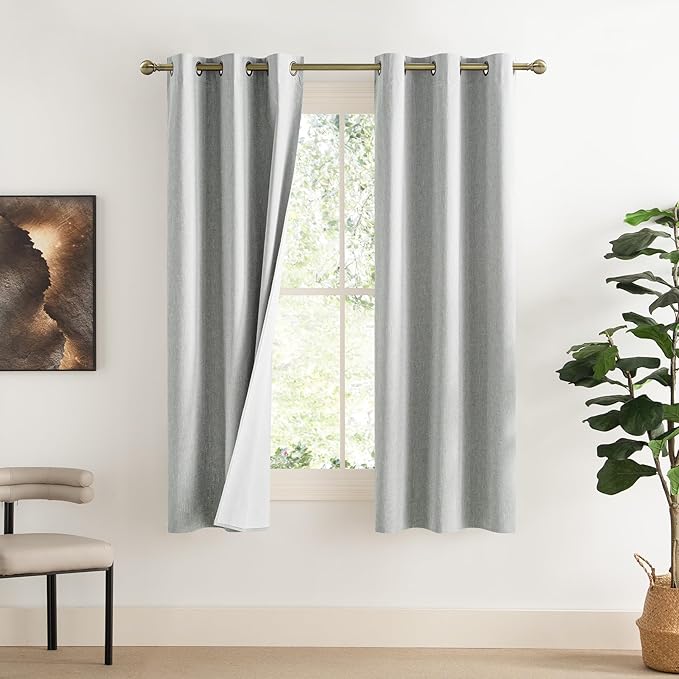 NICETOWN Grey Noise and Lights Block Out Curtains, 2 Panels, 34-inch W by 70-inch L, Thermal Insulated 100% Blackout 2-Layer Lined Drapes, Noise Cancellation Window Draperies for Dining Room