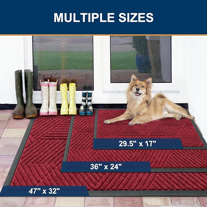 Smiry Front Door Mat Outside Entrance, Heavy Duty Sturdy Natural Rubber Doormat, Trap Dirt and Moisture, Easy Clean Low Profile Welcome Floor Mats for Indoor Outdoor Entry, 35X23 Inch, Wine Red