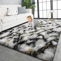 TWINNIS Super Soft Shaggy Rugs Fluffy Carpets, 6x9 Feet, Indoor Modern Plush Area Rugs for Living Room Bedroom Kids Room Nursery Home Decor, Upgrade Anti-Skid Rectangular Fuzzy Rug, Grey Gold