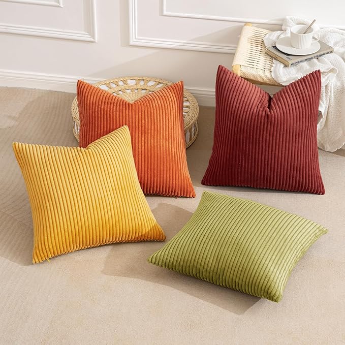 MIULEE Decorative Throw Pillow Covers 20x20 Inch Set of 4, Vibrant Cushion Covers Vintage Retro Home Fall Decor Mix and Match Color Clash Design for Sofa Couch Bed Living Room Yellow Orange Rust