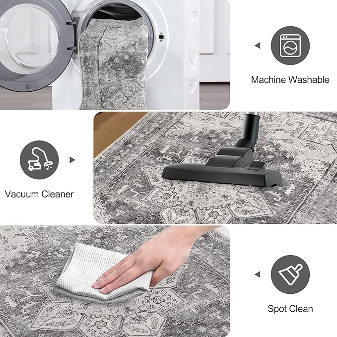 Yamaziot Washable Runner Rug, 2x6 Non-Slip Boho Vintage Hallway Rug Runner with Rubber Backing, Stain Resistant Distressed Carpet Runner for Bedroom, Kitchen, Laundry, Entrance