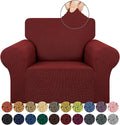 KEKUOU Stretch Single Sofa Slipcover 1 Piece Couch Sofa Cover (31"-55") Furniture Protector 1 Seater Sofa with Elastic Bottom for Kids,Pet.Jacquard Small Checked Pattern Fabric(Small,Dark Red)