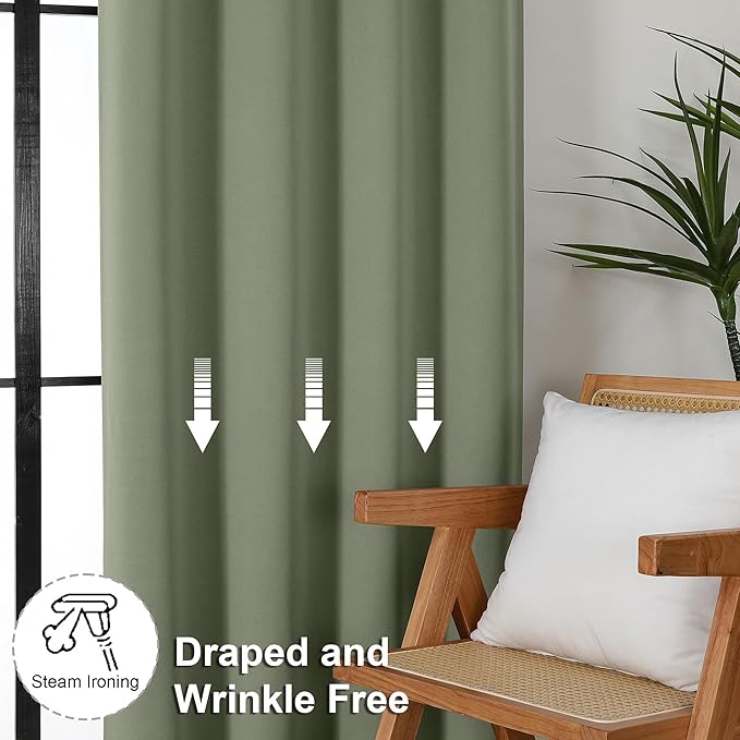 Simplebrand Ava Sage Green Blackout Curtains for Bedroom 90 Inches Long 2 Panels Set, Solid Privacy Energy Saving Living Room Window Treatment Curtains Blackout Drapes, W40 x L90 Inch, Sage Green