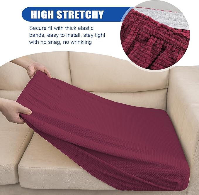 Water Resistant Sofa Seat Cushion Covers Removable Sofa Seat Covers for Dogs, Washable Elastic Loveseat Cushion Slipcovers for Kids and Pets, Christmas Decor (Medium, Wine)