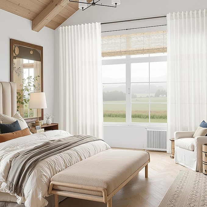 Nanspring Neutral Linen Curtains 84 Inch Length 2 Panels Set for Living Room Light Filtering Semi Sheer Curtain Back Tab and Rod Pocket Luxury Modern Farmhouse Coastal Decor Drapes for Bedroom 52x84