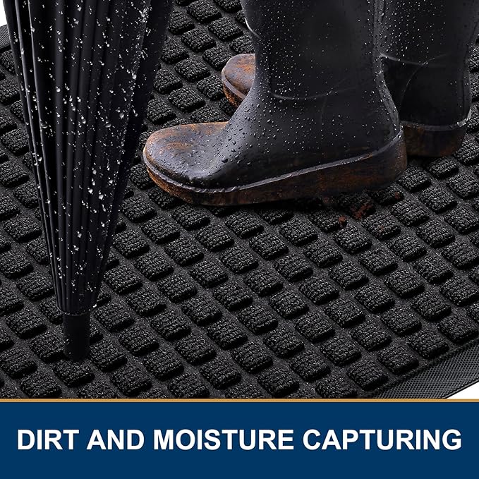 Smiry Front Door Mat Outside Entrance, Heavy Duty Natural Rubber Doormat, Non Slip, Trap Dirt and Moisture, Easy Clean, Low Profile Welcome Floor Mats for Indoor Outdoor Entry, 35x23 Inch, Black
