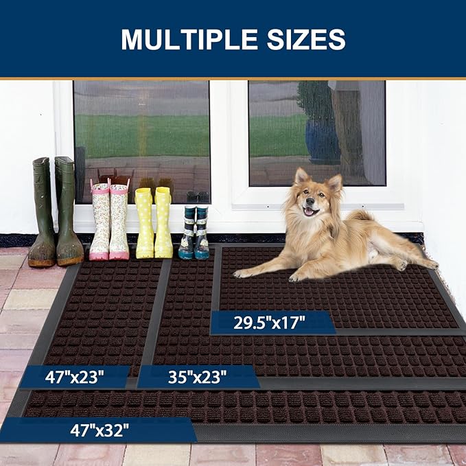Smiry Front Door Mat Outside Entrance, Heavy Duty Natural Rubber Doormat, Non Slip, Trap Dirt and Moisture, Easy Clean, Low Profile Welcome Floor Mats for Indoor Outdoor Entry, 47x32 Inch, Brown