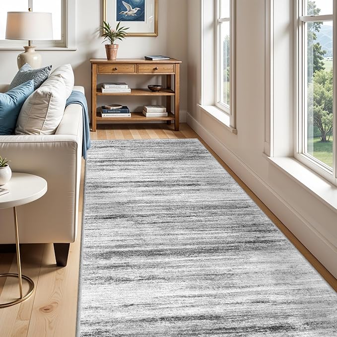 4x8 Wide Washable Runner Rug: Easy-to-Clean Runners for Hallway Entryway Kitchen Bedroom Living Room - Stain and Water Resistant Rugs with Non-Slip Backing - Soft Low-Pile Carpet Grey