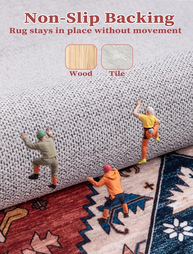 SERISSA Runner Rug for Hallways, 3x10 Washable Non Slip Kitchen Runner Rug, Long Boho Rug Vintage Rust Hallway Stair Ultra Soft Print Floor Carpet for Bedroom Bathroom Laundry Room
