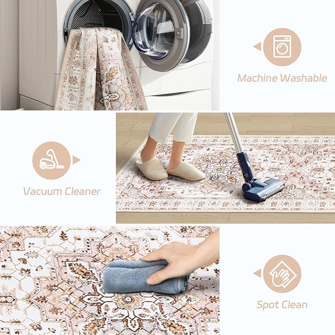 Madane Hallway Runner Rug 2x12, Extra Long Washable Runner Rugs with Rubber Backing, Non Slip Carpet Runner, Vintage Medallion Rug Runners for Kitchen Laundry Room Entryway (Pink, 2'x12')