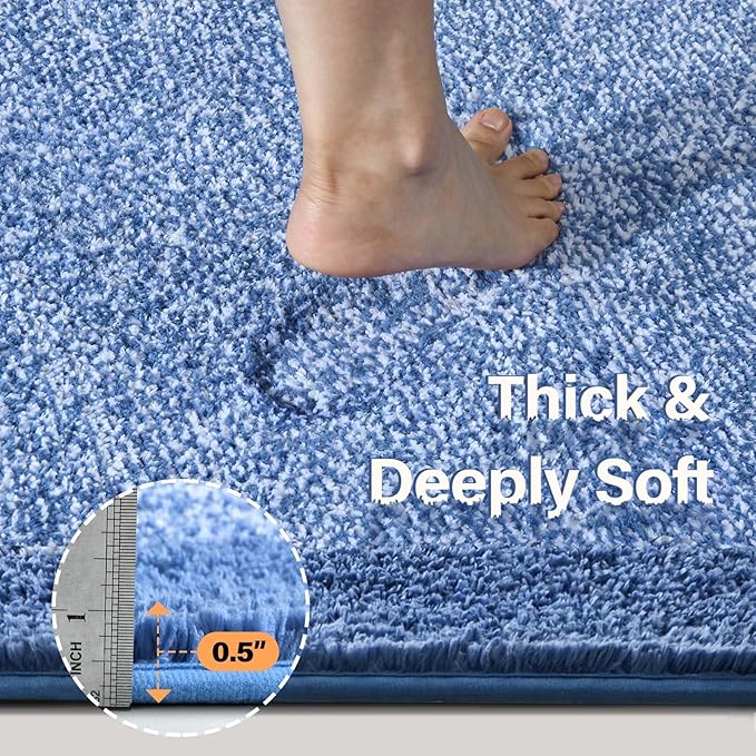 36x24 Large Bathroom Rugs Washable Non Slip, Blue Bath Mat for Bathroom Floor Tub, Soft Absorbent Quick Dry Mats for Shower, Bathtub,Home Decor