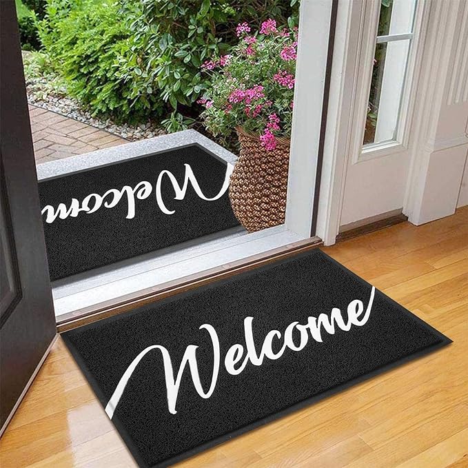 EARTHALL Door Mat 2-Pack Outside Inside Welcome Doormat 30"x17.5" Durable Floor Mat Non Slip Rug Ultra Absorb Mud Easy Clean Front Doormat for Garage, Entryway, Patio, High Traffic Areas, Black