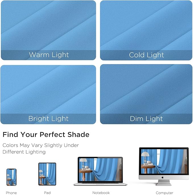 CUCRAF Light Blue Blackout Curtains 63 inch Length 2 Panels Set, Rod Pocket Room Darkening Drapes for Bedroom Living Room, Insulated Thermal Light Blocking Window Curtain (W52 x L63 Inch)