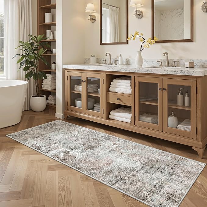 Runner Rug 2x5 Washable Non-Slip Kitchen Runner Rugs for Bathroom Laundry Room Pink/Grey Vintage Floor Carpet Runners for Hallway Entryway