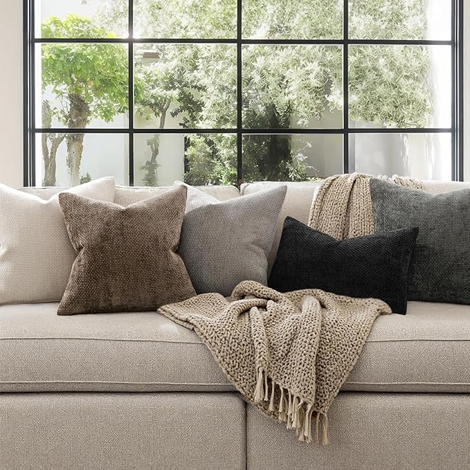 MIULEE Pack of 2 Couch Throw Pillow Covers 20x20 Inch Brown Boho Accent Decorative Pillow Covers Soft Chenille Farmhouse Cushion Covers for Home Decor Bed Sofa Living Room