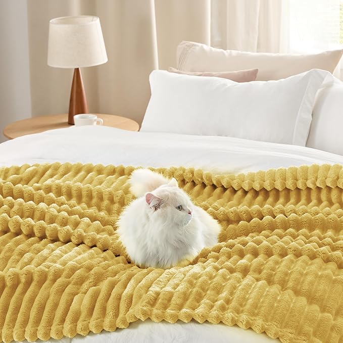 Bedsure GentleSoft Yellow Fleece Blanket for Couch - Cozy Soft Blankets for Women, Cute Small Throws for Girls, 90x90 Inches