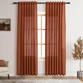 Nanspring Terracotta Curtains 80 Inches Length for Living Room Back Tab Rod Pocket Semi Sheer Linen Drapes Muted Neutral Boho Brick Burnt Orange Linen Textured Window Curtain for Dining Room 52X80