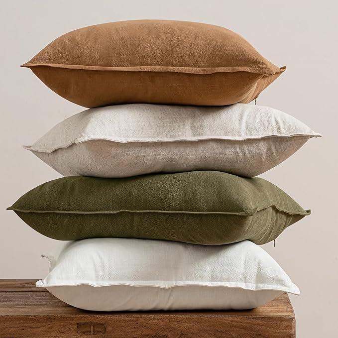 MIULEE Brown Linen Pillow Covers Pack of 4 Decorative Natural Solid Throw Pillow Covers Soft Accent Boho Farmhouse Couch Pillowcases Modern Spring Home Decors for Living Room Bed Sofa 20x20 Inch