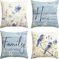 AVOIN colorlife Spring Saying Flowers Butterfly Bird Throw Pillow Covers, 16 x 16 Inch Home Sweet Home Blue Cushion Case for Sofa Couch Set of 4