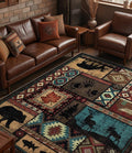 YIHOUSE Rustic Cabin Area Rug 6x9,Machine Washable Lodge Bear Rug,Non-Slip Low Pile Print Pattern Southwestern Rug for Living Room Bedroom