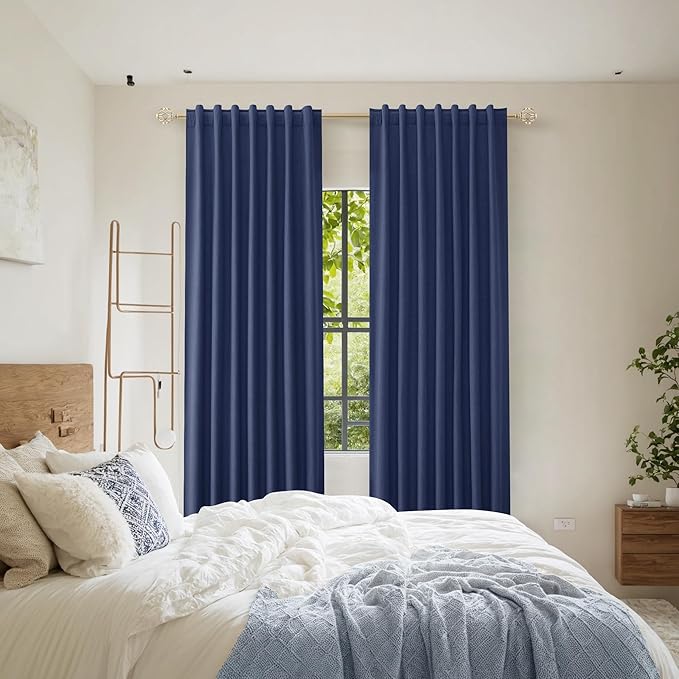 Guken 100% Blackout Curtains 108 Inch Length 2 Panels Set for Living Room Bedroom Back Tab Thermal Insulated Black Out Linen Drapes Room Darkening Window Curtains 108 Inches Long,Classic Blue