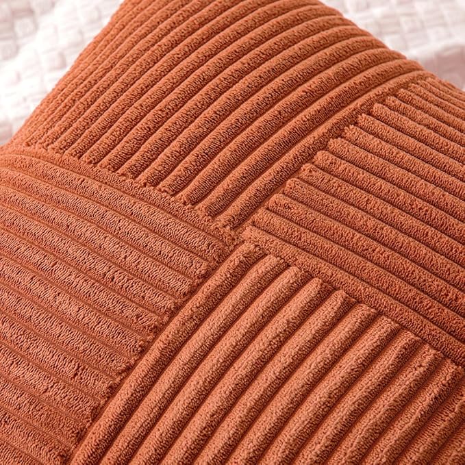 MIULEE Rust Decorative Throw Pillow Covers 16x16 Inch for Couch Bed Sofa Pack of 2 Boho Farmhouse Throw Pillows Soft Cross Corduroy Patchwork Textured Cushion Cases