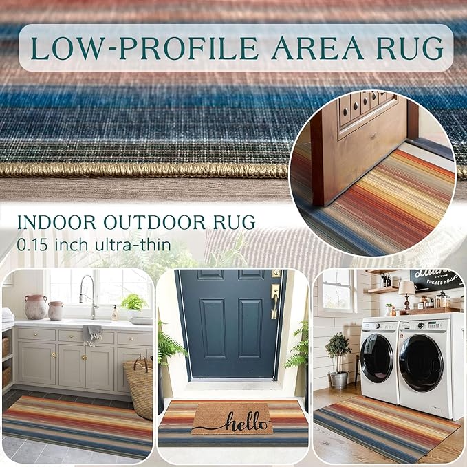 Front Door Mat Indoor Entrance - 2x4.3 Ft Ombre Washable Layered Doormat Outdoor Entrance Porch Rug Non-Slip Modern Abstract Runner Rug for Kitchen Hallway Bedroom Laundry Room Porch Decor