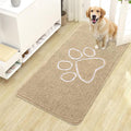 OLANLY Dog Door Mat for Muddy Paws 44x24, Paw Print Design, Absorbs Moisture and Dirt, Absorbent Non-Slip Washable Doormat, Quick Dry Chenille Mud Mat for Dogs, Entry Indoor Entryway Carpet, Beige