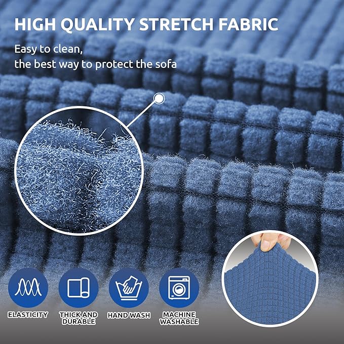 KEKUOU Stretch Sofa Cover Slipcover ，Couch Covers for 3 Cushion Couch Sofa pet Friendly (78"-94") Furniture Protector Sofa with Elastic Bottom for Kids,Dog, Jacquard Small Checked(Large,Riverside)