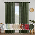 MIULEE Olive Green Linen Curtains 84 Inch Length for Bedroom Living Room, Soft Thick Linen Textured Window Drapes Semi Sheer Light Filtering Back Tab Rod Pocket Burlap Look, 2 Panels, 37x84 Inches