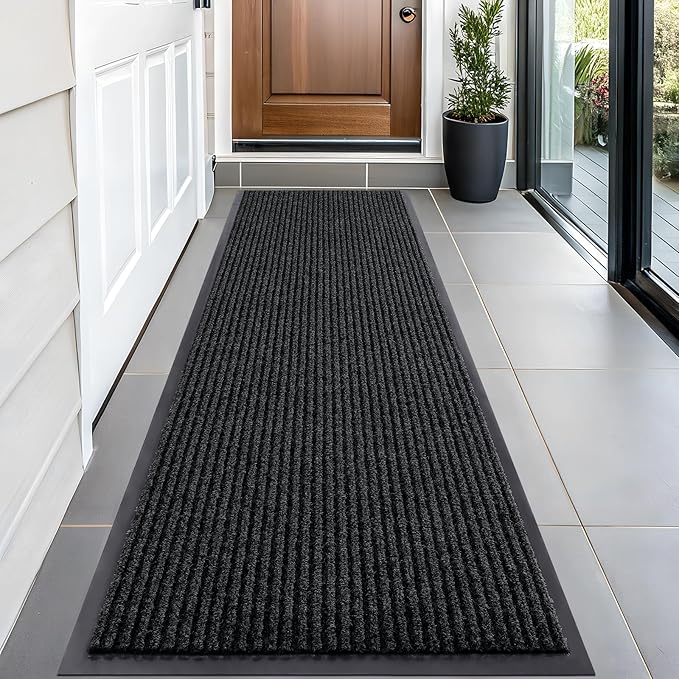 OLANLY Front Door Mat Indoor Outdoor Entrance, Waterproof Heavy Duty Doormat, Fade Resistant, Low Profile, Easy Clean Patio Porch Welcome Floor Mats for Entry, 59x20, Black