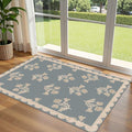 3x5 Floral Entry Rug - Small Washable Indoor Outdoor Mats for Front Door Non-Slip Porch Rug Blue Boho Farmhouse Scalloped Throw Rugs for Living Room Bedroom Entryway Kitchen Office Porch Decor