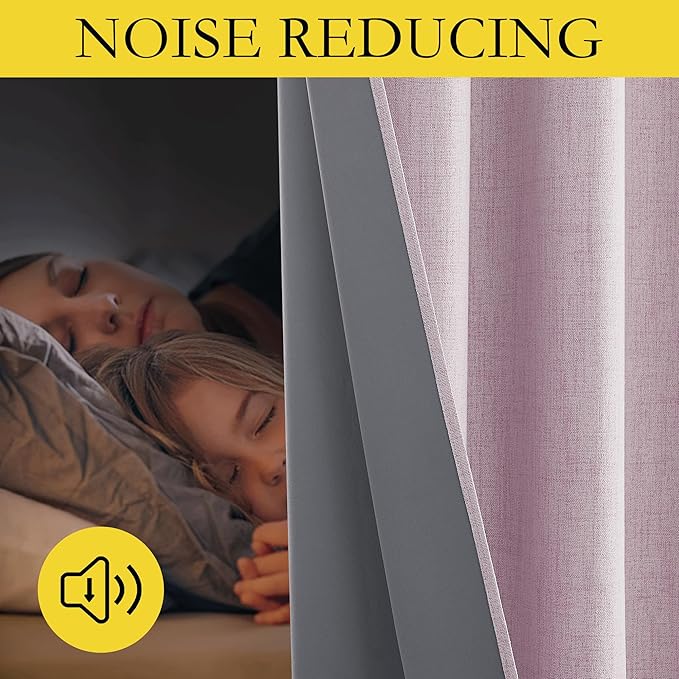 NICETOWN Pink Vintage Linen 100% Blackout Curtains for Living Room, Thermal Insulated Curtains 108“ Long, Noise Reducing Window Treatment Drapes for Home Office, 62" Wide Per Panel, Set of 2