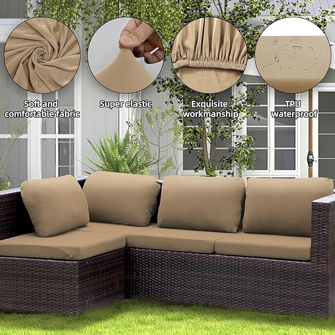Outdoor Cushion Covers Set,8PCS Patio Furniture Couch Seat Slipcovers, Replacement for Sofa Sectional Chair(Cover，Only)