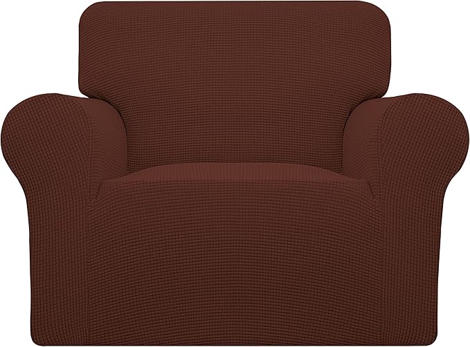 Easy-Going Stretch Chair Sofa Slipcover 1-Piece Couch Sofa Cover Furniture Protector Soft with Elastic Bottom for Kids, Pet. Spandex Jacquard Fabric Small Checks (Chair, Coffee)