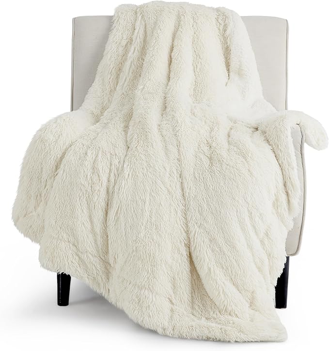 Bedsure GentleSoft Fluffy Cream Throw Blanket Decorative Blankets for Bed Couch Sofa, Cream Decor Sherpa Fleece Soft Cozy Fuzzy Plush Thick Warm Faux Fur Decorations, Ivory Girl Gifts, 50x60