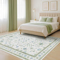 Hazo Haus Oushak Area Rug for Bedroom 5x7 - Blue and Green Vintage Boho Floral Geometric, Washable Low Pile Non Slip Area Rugs for Nursery Room, Foyer, Cozy Aesthetic Room Decor